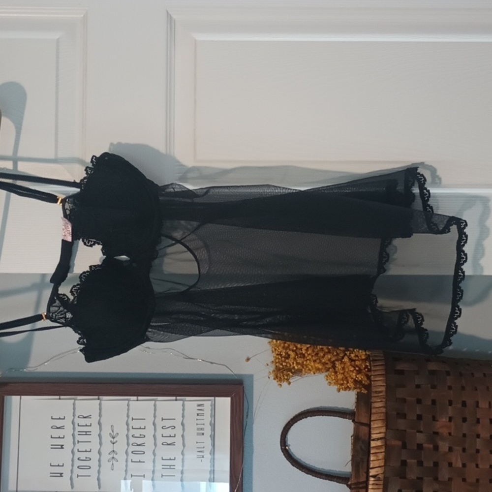 Victoria's Secret Black Lace Mesh Chemise